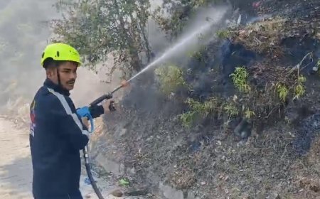 मसूरी गुरु नानक स्कूल के पास धूमनगंज के पास के जंगलों में लगी आग, क्षेत्र में मची अफरा तफरी।