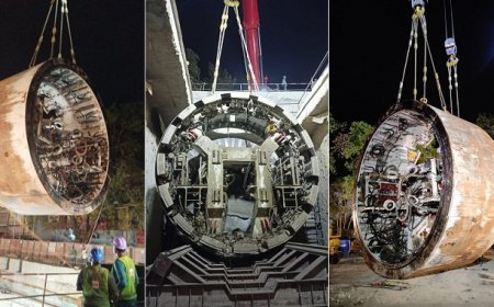 कानपुर मेट्रोः स्वदेशी कॉटन मिल के पास कट एण्ड कवर शाफ्ट में ‘आजाद‘ टनल बोरिंग मशीन को लोअर करने की प्रक्रिया हुई शुरू ।