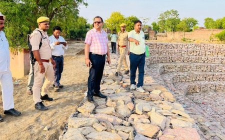 रामगढ़ और गोपालपुर में चल रहे कटानरोधी कार्यों का जिलाधिकारी ने किया निरीक्षण।