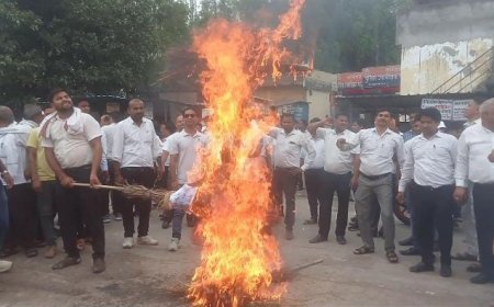हापुड़ न्यूज़: अधिवक्ताओं ने कोतवाल सहित पुलिसकर्मियों के फूंके पुतले।