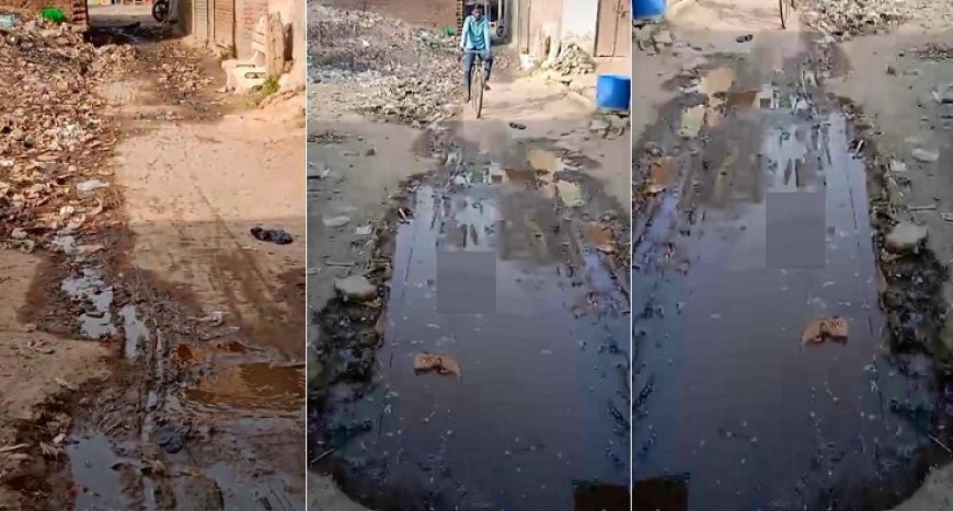 हरपालपुर की गलियों मे भरा पानी  कीचड़ व गंदगी का लगा अंबार, जिम्मेदारों की नही पड़ी नजर।