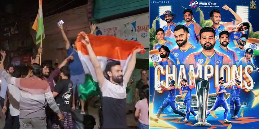 सम्भल न्यूज़: भारत की जीत का आधी रात सम्भल में मना जश्न, हुई आतिशबाजी।