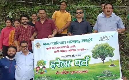 मसूरी न्यूज़: मसूरी में प्रशासन और नगर पालिका परिषद मसूरी के अधिकारियों ने हरेला पर्व पर रोपे पौधे।
