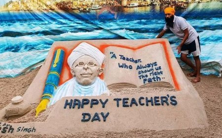 Teachers day special- सेंड आर्टिस्ट रुपेश नें उकेरी रेत पर गुरुओं की आकृति। 