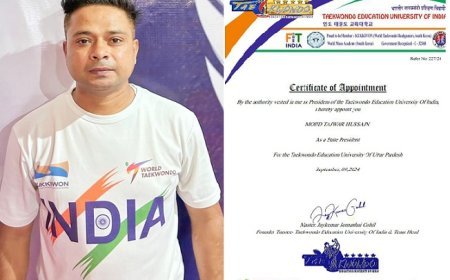 Sambhal News: ताइक्वांडो प्रशिक्षण विद्यापीठ के प्रदेश अध्यक्ष बने ताज़वार। 