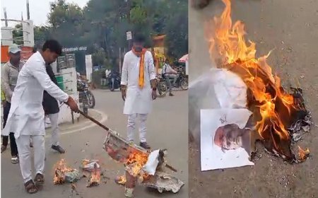 Ballia News: भाजयुमो ने फुका पूर्व मुख्यमंत्री अखिलेश यादव का पुतला।