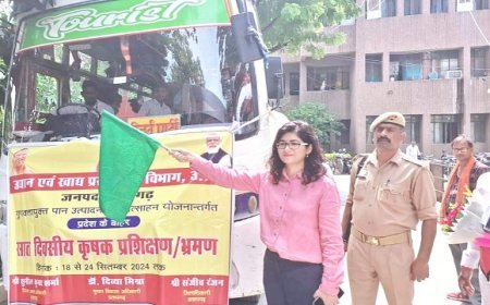 Pratapgarh News: पान उत्पादक कृषकों के दल को सीडीओ ने हरी झण्डी दिखा किया रवाना।