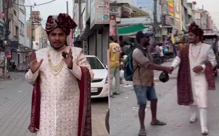 Viral News: एल्विस यादव का कंटेंट क्रिएटर ने चैलेंज किया कबूल, दूल्हा बनकर सड़क पर टहलता रहा शख्स। 