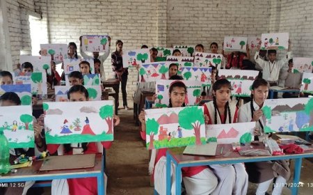 Hardoi News: एक पेड़ मां के नाम कार्यक्रम के अंतर्गत कराई गई चित्रकला प्रतियोगिता। 