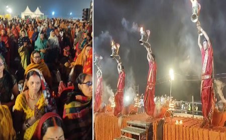 Ballia News: कार्तिक पूर्णिमा की पूर्व संध्या पर गंगा नदी के शिवरामपुर घाट पर 21,000 दीपों के जलने से अद्भुत छटा बिखरी।