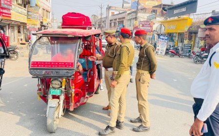 हरदोई: 6 वाहनों को सीज किया, हेलमेट के लिए 196 व तीन सवारी के लिए 37 चालान किये