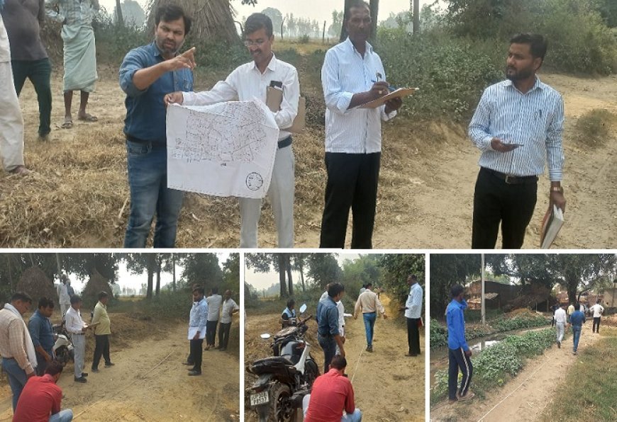 Hardoi News: विद्यालय की भूमि पर अवैध अतिक्रमण की शिकायत पर हुई पैमाइश मौके पर जांच करने पहुंची राजस्व टीम। 