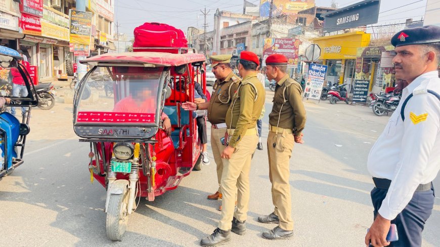 हरदोई: 6 वाहनों को सीज किया, हेलमेट के लिए 196 व तीन सवारी के लिए 37 चालान किये
