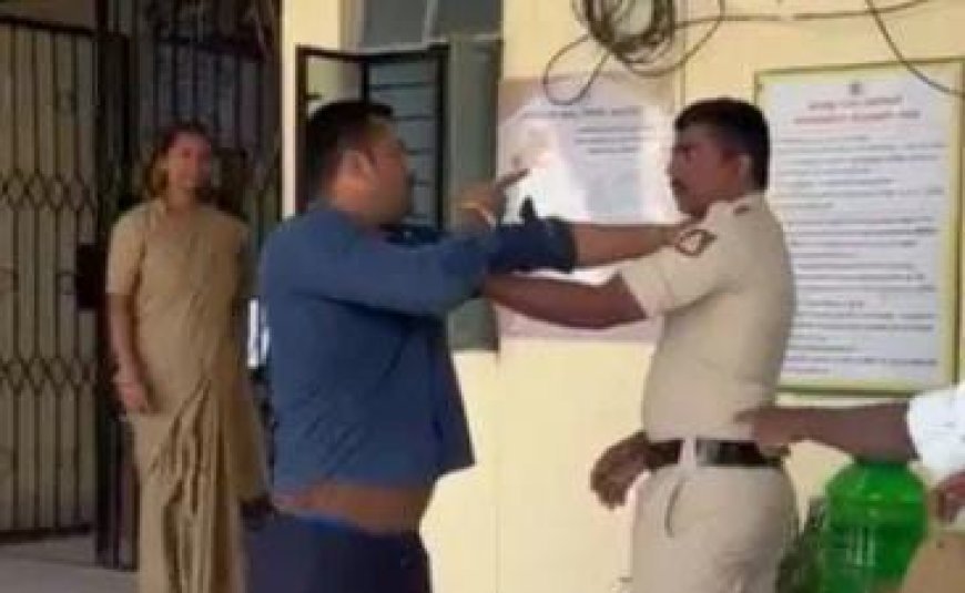 Crime News : थाने में पुलिसकर्मी को शख्स ने जड़ा थप्पड़, कॉलर पकड़ कर खींचा, पुलिस ने की कार्रवाई।