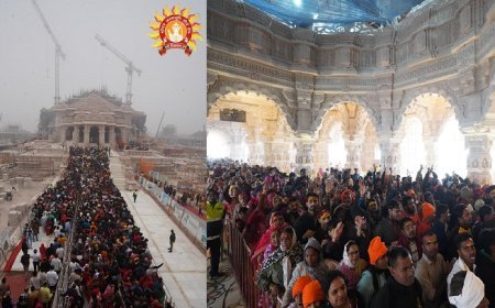 Ayodhya News: श्रीरामलला के मंदिर में उमड़ा जनसैलाब, जयकारों से गूंजी अयोध्या, बड़ी संख्या में रामनगरी पहुंचे श्रद्धालु, सुरक्षा के रहे इंतजाम कड़े। 