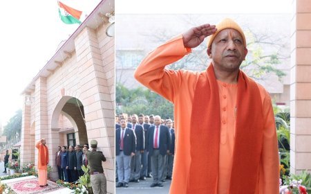 Lucknow Republic Day: सीएम ने गणतंत्र दिवस पर अपने सरकारी आवास पर फहराया तिरंगा, प्रदेशवासियों को दी शुभकामनाएं। 