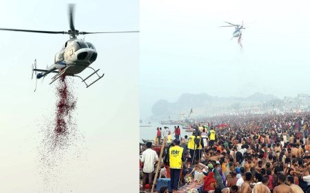 Maha Kumbh 2025: महाशिवरात्रि पर श्रद्धालुओं पर हुई पुष्पवर्षा- योगी सरकार ने 20 क्विंटल गुलाब की पंखुड़ियों से महाकुम्भ के अंतिम स्नान पर्व पर कराई पुष्पवर्षा। 