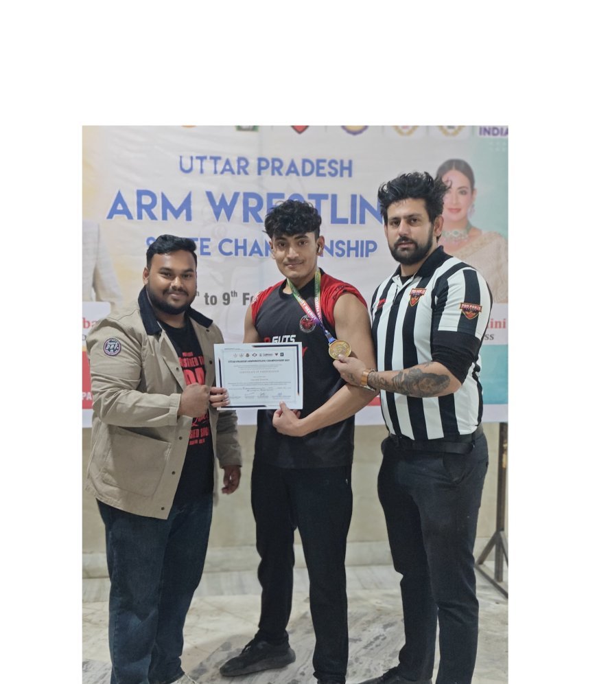 Hardoi News: आर्म रेसलिंग में में स्वर्ण पदक प्राप्त कर हर्षित शर्मा ने लहराया हरदोई का परचम