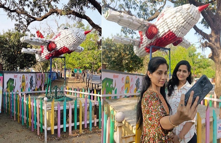 Madhya Pradesh News: कबाड़ से बना हवाई जहाज बना आकर्षण का केंद्र - शहर की सुंदरता बढ़ा रही ब्रांड एम्बेसेडर की कलाकृति।  