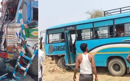 Hardoi News: ट्रक ने यात्री बस को मारी टक्कर,1 यात्री की मौत,7 घायल। 