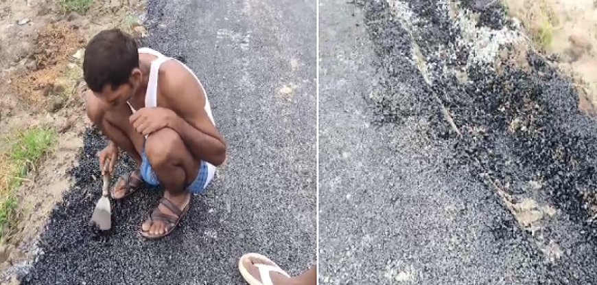 मंसूरपुर और नगरा साहसी में सड़क निर्माण में गुणवत्ता की कमी, 2 दिन पूर्व बनी सड़क लगी उखड़ने, ग्रामीणों में आक्रोश। 