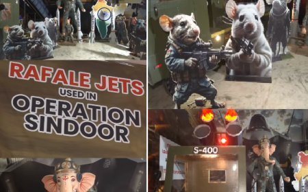 हैदराबाद में गणेश चतुर्थी 2025- उप्पुगुड़ा की ‘ऑपरेशन सिंदूर’ थीम वाली गणेश प्रतिमा, भारतीय सेना को समर्पित। 