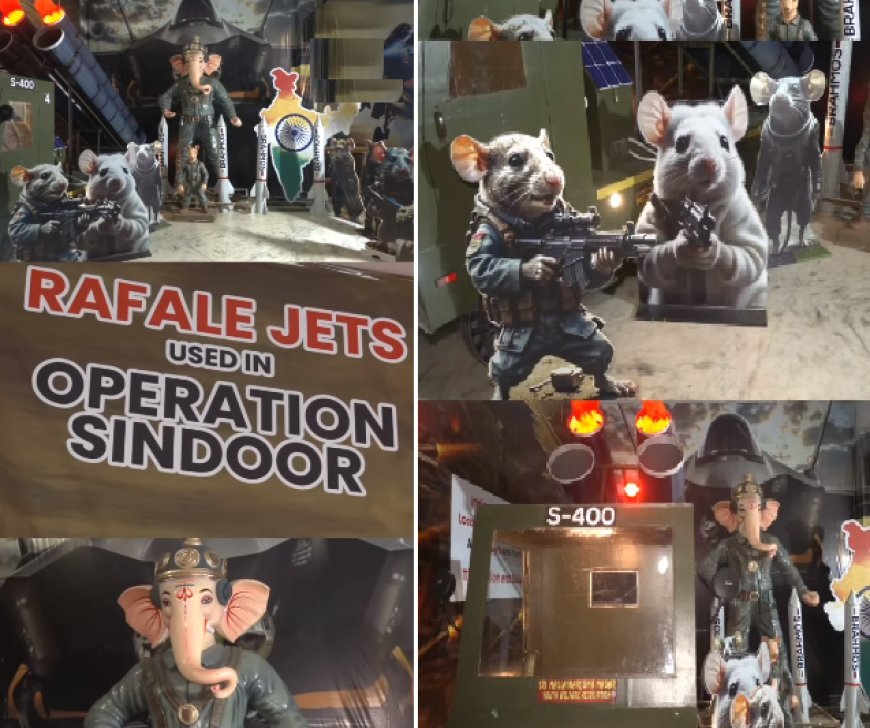 हैदराबाद में गणेश चतुर्थी 2025- उप्पुगुड़ा की ‘ऑपरेशन सिंदूर’ थीम वाली गणेश प्रतिमा, भारतीय सेना को समर्पित। 