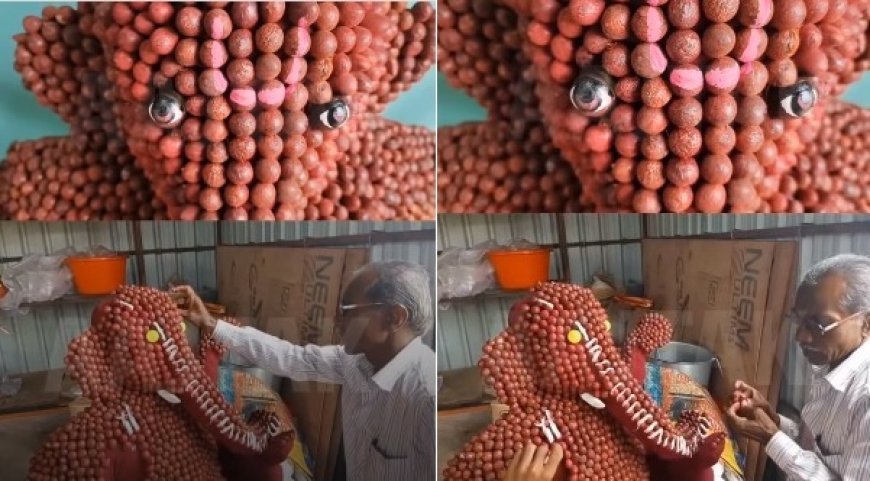 वाशिम में 9 किलो सुपारी से बनी गणपति की पर्यावरण अनुकूल मूर्ति- किसानों ने 5,000 रुपये से कम में रची कला। 