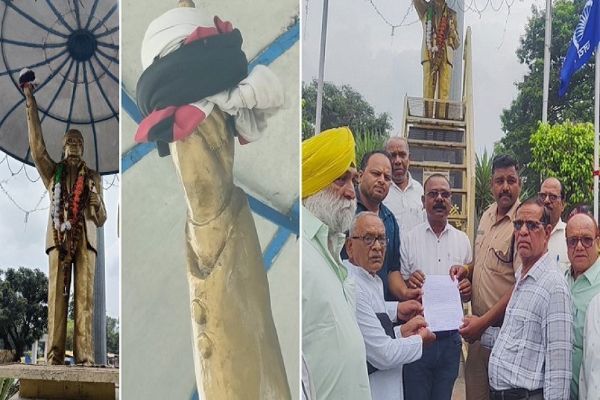 बाबा साहेब की मूर्ति पर कपड़ा बांधने से समाज में आक्रोश, दोषी के खिलाफ कड़ी कार्रवाई की मांग, CCTV फुटेज से खुल सकता है अपराधी का चेहरा।