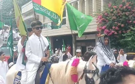 Sambhal : ईद मिलादुन्नबी पर निकला जुलूस-ए-मोहम्मदी, गूंजे लब्बैक या रसूल अल्लाह के नारे, देशभक्ति और धार्मिक रंग में रंगा शहर