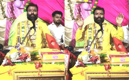 Hardoi : जरेली में श्रीमद् भागवत कथा के दौरान कृष्ण जन्मोत्सव पर झूमे भक्त