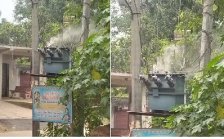 Hardoi : मंसूरपुर में ट्रांसफार्मर में आग से हड़कंप, आधा गांव अंधेरे में, पावर हाउस की लापरवाही