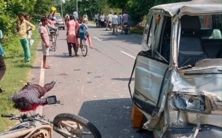 Sitapur : बाइक और वैन में आमने-सामने भिड़ंत एक की मौके पर मौत, दो घायल