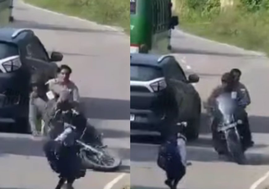 चलती सड़क पर स्कूली बच्ची को बचाते गिरी बाइक, महिला सहित दो घायल लेकिन बच्ची को बचाया