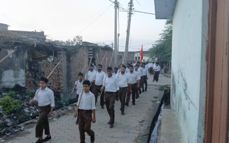 Hardoi : राष्ट्रीय स्वयंसेवक संघ के 100 वर्ष पूरे होने पर पलिया गांव में पथ संचलन और शस्त्र पूजन, लोगों ने की पुष्प वर्षा