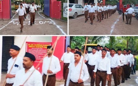 Hardoi: संघ शताब्दी वर्ष पर बेंहदर में निकला पथ संचलन। 