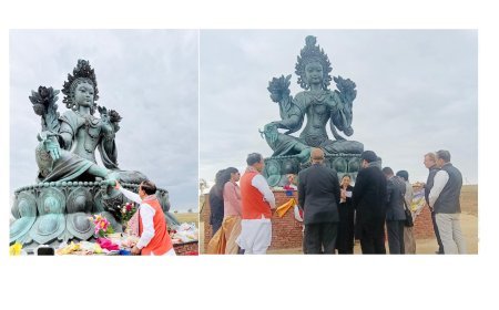 Lucknow : केशव प्रसाद मौर्य ने काल्मीकिया में ग्रीन तारा देवी की प्रतिमा को नमन किया