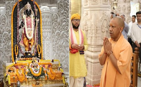मुख्यमंत्री ने श्रीरामलला के दरबार में लगाई हाजिरी, आरती उतारकर की परिक्रमा।