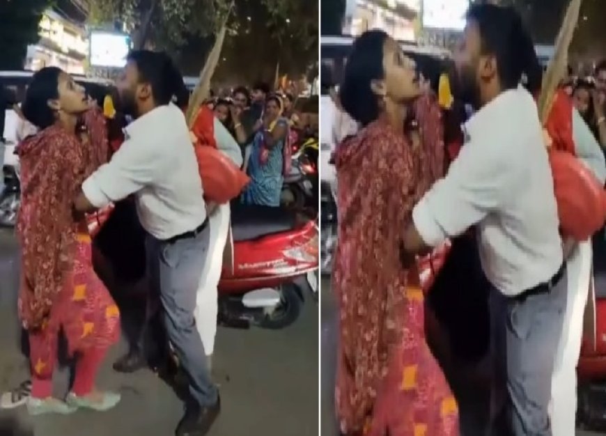 करवा चौथ से पहले इंदौर में सड़क पर हाईवोल्टेज ड्रामा का वीडियो वायरल- पत्नी ने पति को प्रेमिका संग शॉपिंग करते पकड़ा। 