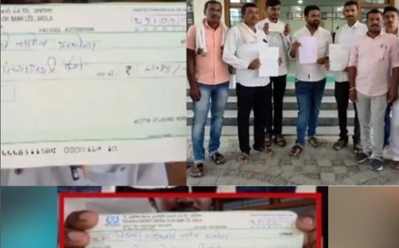 महाराष्ट्र: अकोला के किसानों को पीएम फसल बीमा योजना में 3 से 21 रुपये का 'अपमानजनक' मुआवजा, कलेक्टर कार्यालय पर प्रदर्शन कर चेक लौटाए। 