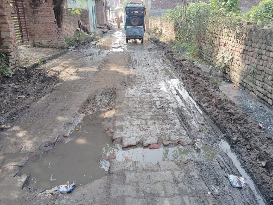 Hathras: रुदायन को नहीं मिल रही गंदगी और गड्ढों  से निजात, नलियों का पानी तैर रहा खडंजे पर निकलने वालों को परेशानी। 