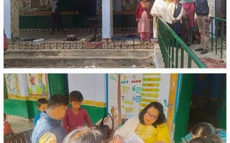Sitapur : कंपोजिट स्कूल नेवादा देवमन में बच्चों का स्वास्थ्य जांच शिविर आयोजित