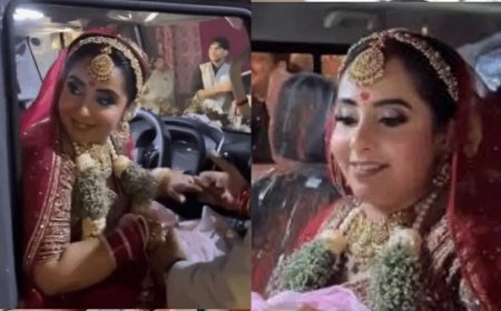 ठाठ से थार चलाकर ससुराल पहुंची पंजाबी दुल्हन- विदाई में खुद ड्राइविंग सीट संभाली, दूल्हा बगल में बैठा।
