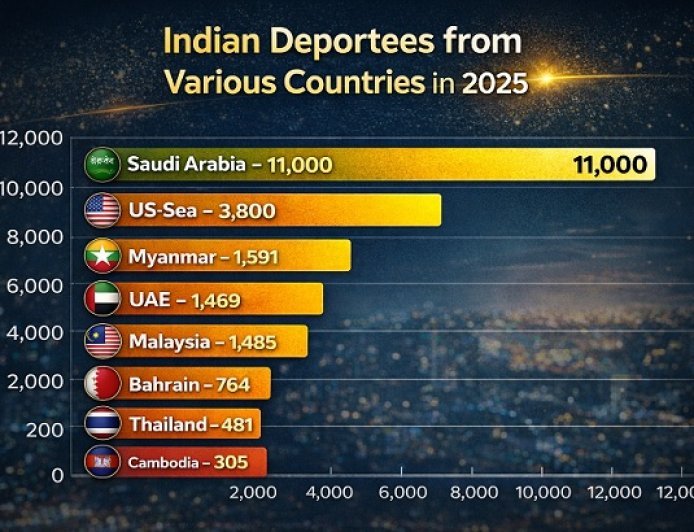 2025 में 81 देशों से 24,600 से अधिक भारतीयों का निर्वासन हुआ, सऊदी अरब से सबसे अधिक 11,000 से ज्यादा मामले। 