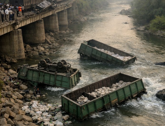 बिहार में भयंकर रेल हादसा- सीमेंट लदी मालगाड़ी के कई डिब्बे बथुआ नदी में गिरे, 17 बोगियां पटरी से उतरीं