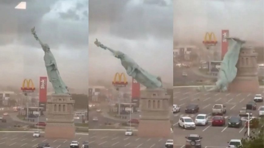 ब्राजील में तूफान का कहर: हावन स्टोर के बाहर स्टैच्यू ऑफ लिबर्टी की 24 मीटर ऊंची रेप्लिका धराशाई, वीडियो में कैद हुआ गिरने का डरावना पल। 
