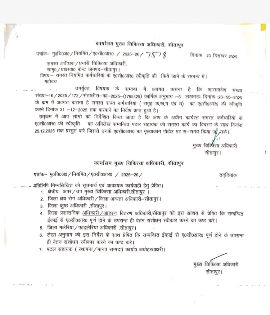 Sitapur : सीतापुर स्वास्थ्य विभाग में ACR को लेकर दोहरी व्यवस्था से कर्मचारियों में असंतोष