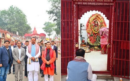 Lucknow: उप मुख्यमंत्री केशव प्रसाद मौर्य ने त्रिपुरा में माँ कस्बेश्वरी काली के किए दर्शन-पूजन।
