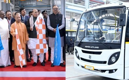 उत्तर प्रदेश में इलेक्ट्रिक मोबिलिटी की नई शुरुआत: योगी-राजनाथ ने उद्घाटित किया अशोक लेलैंड का EV संयंत्र।