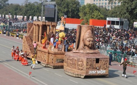 Lucknow: कर्तव्य पथ पर मंत्रमुग्ध दिखे दर्शक, उत्तर प्रदेश की झांकी ने बटोरी खूब सराहना। 